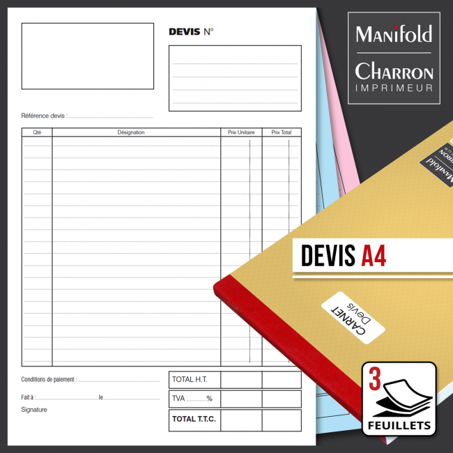 Carnet De Devis 3 Feuillets Format A4